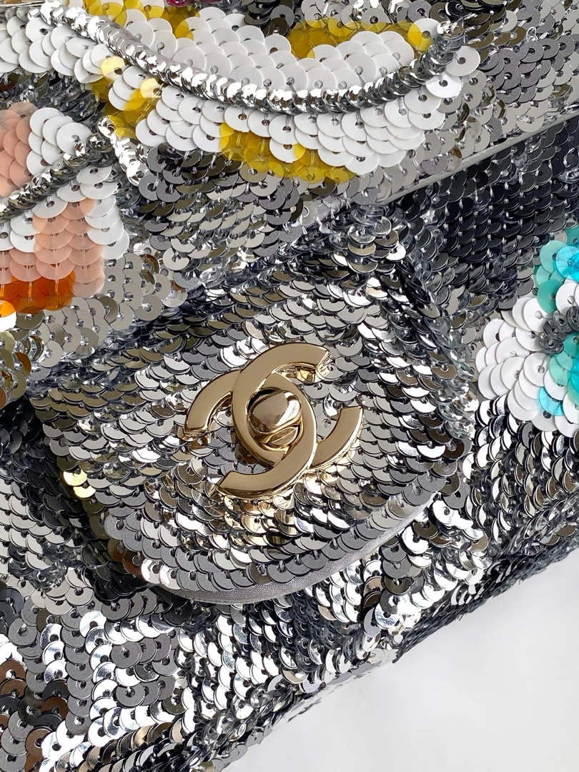 Chanel Classic Handbag, A01112 Sequins, Glass Pearls & Silver