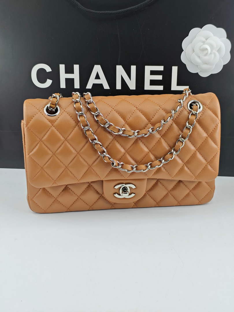 Chanel Classic Handbag, A01112 Brown Lambskin Silver