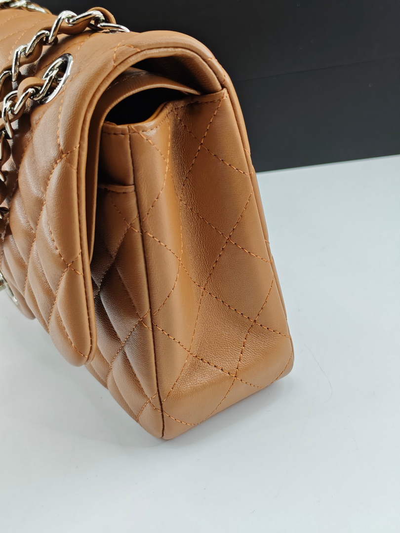 Chanel Classic Handbag, A01112 Brown Lambskin Silver