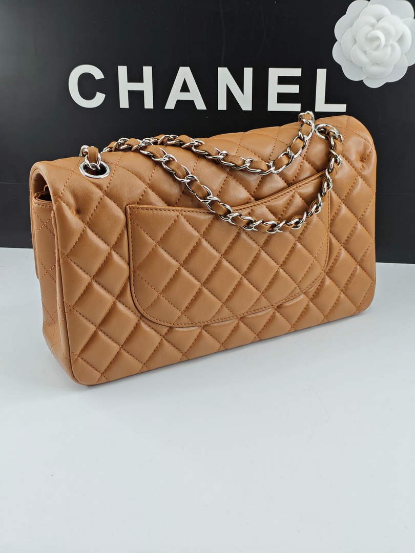 Chanel Classic Handbag, A01112 Brown Lambskin Silver