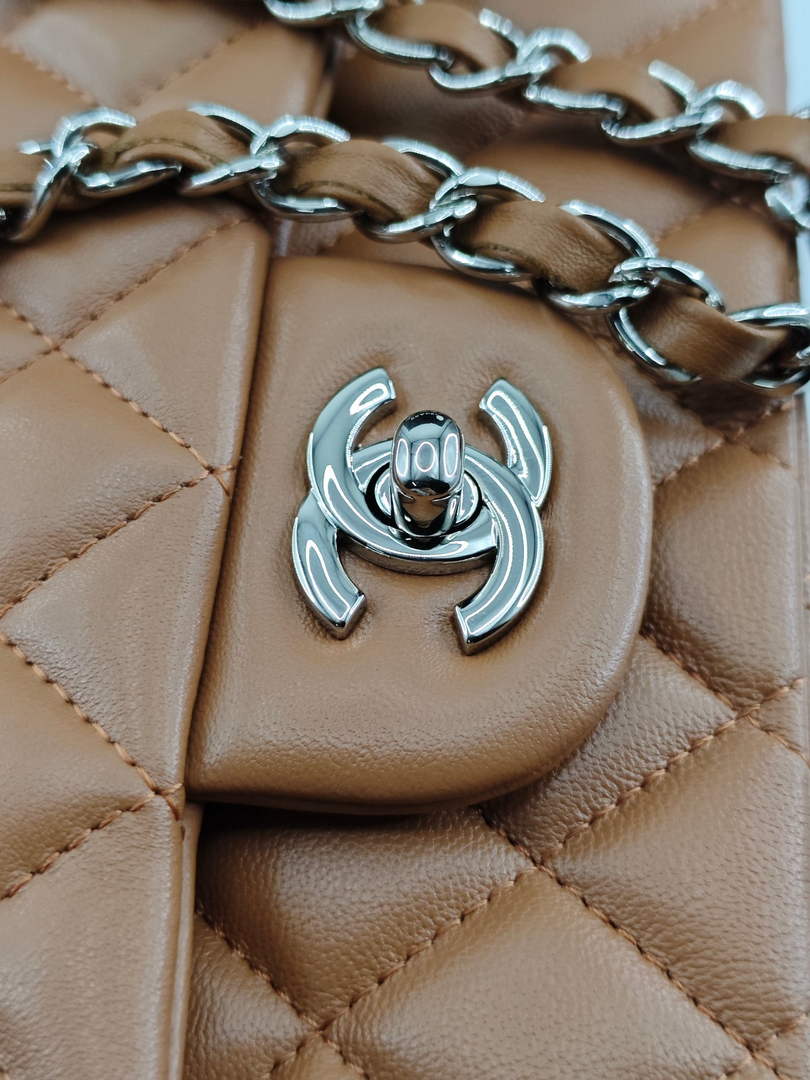 Chanel Classic Handbag, A01112 Brown Lambskin Silver