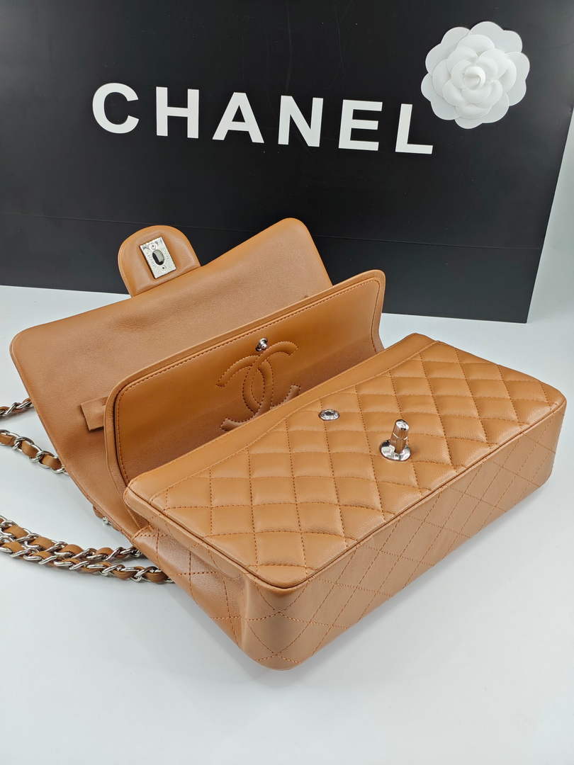 Chanel Classic Handbag, A01112 Brown Lambskin Silver