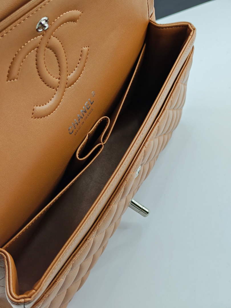 Chanel Classic Handbag, A01112 Brown Lambskin Silver