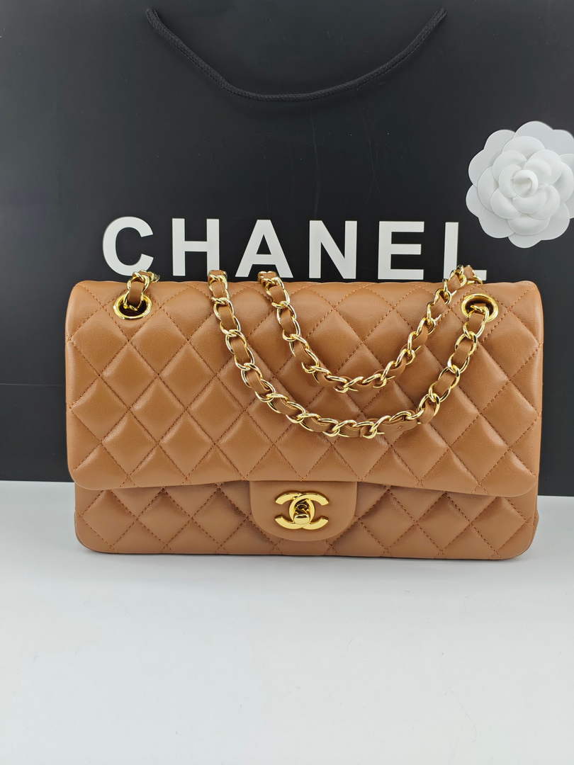 Chanel Classic Handbag, A01112 Brown Lambskin Gold