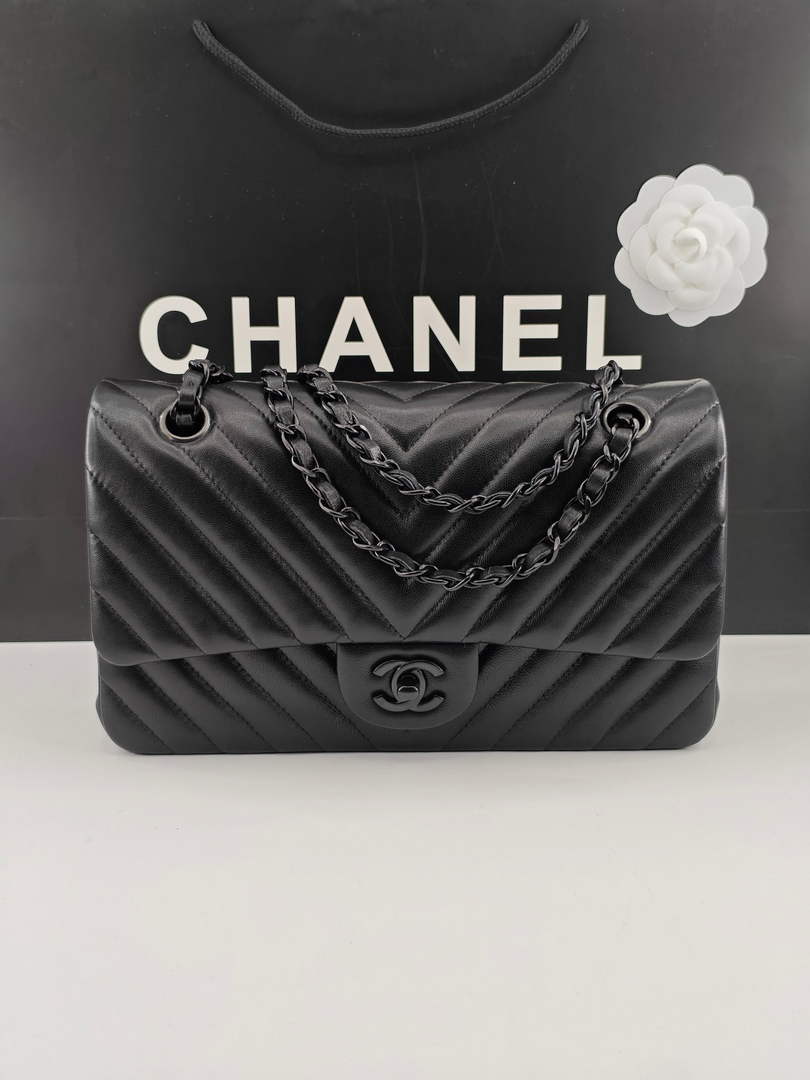 Chanel Classic Handbag, A01112 Black V Lambskin