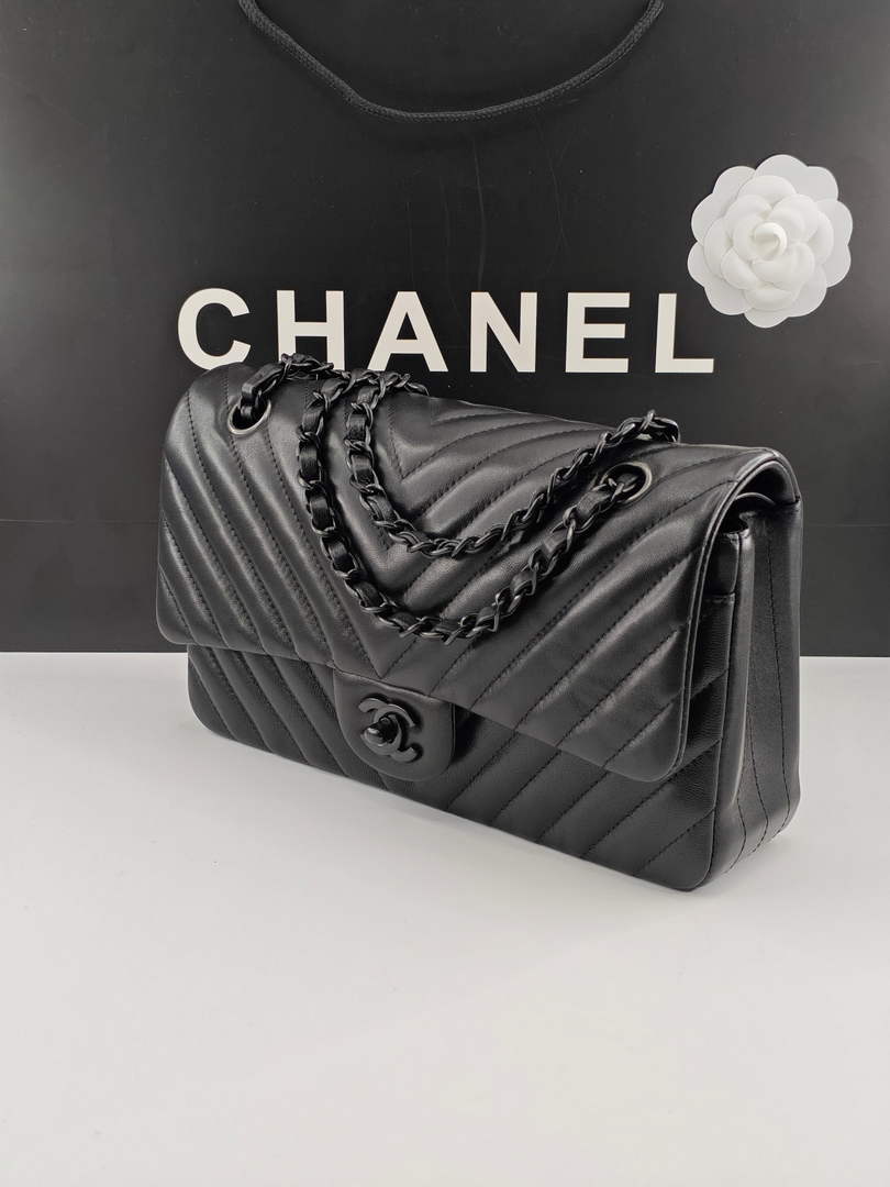 Chanel Classic Handbag, A01112 Black V Lambskin