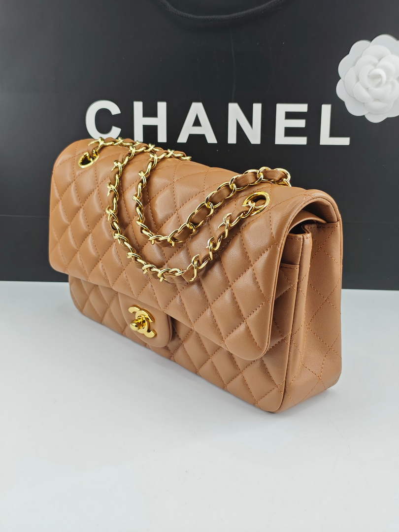 Chanel Classic Handbag, A01112 Brown Lambskin Gold