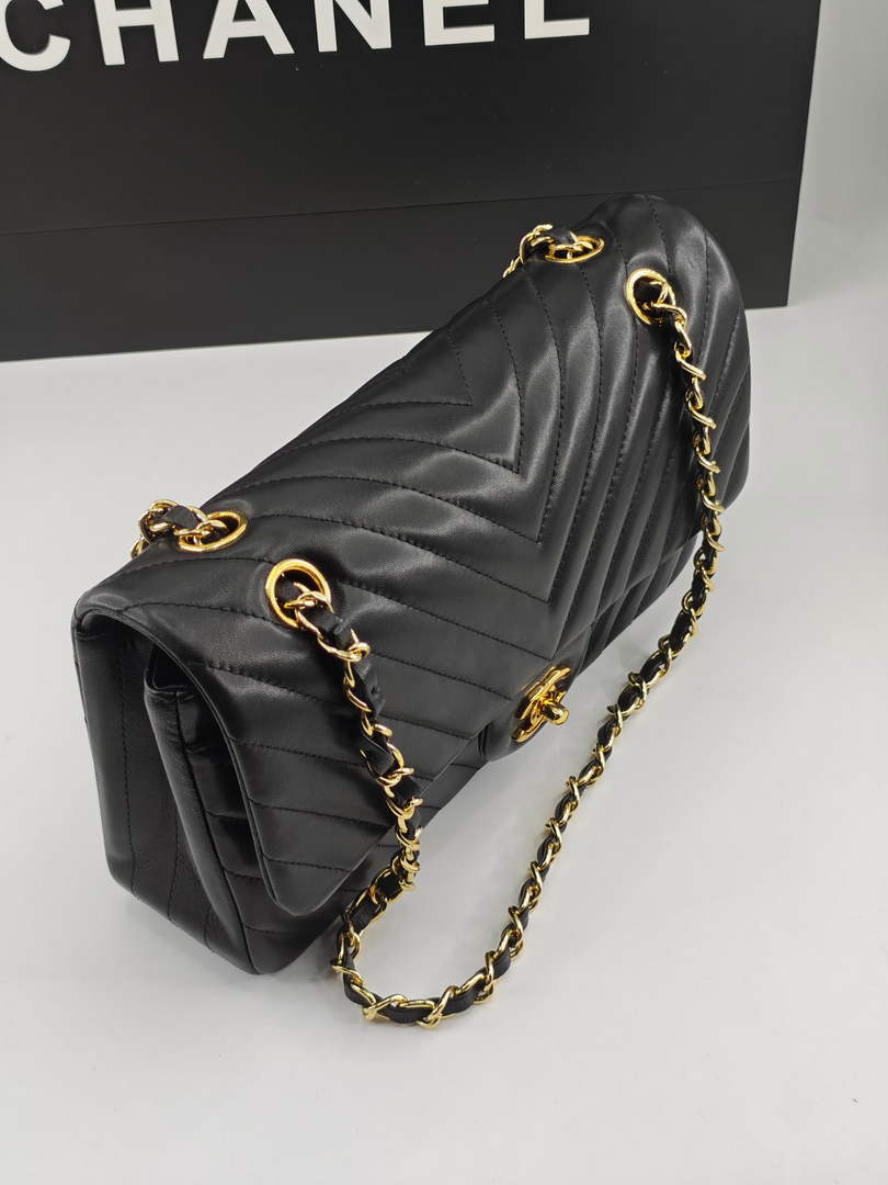 Chanel Classic Handbag, A01112 Black V Lambskin Gold
