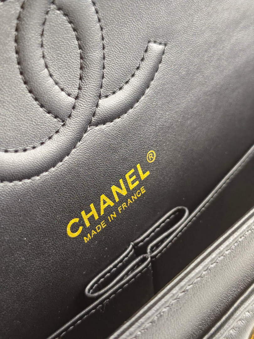 Chanel Classic Handbag, A01112 Black V Lambskin Gold