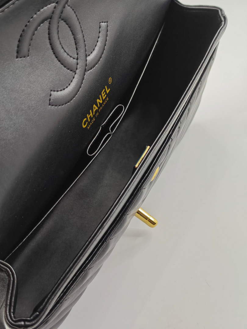 Chanel Classic Handbag, A01112 Black V Lambskin Gold