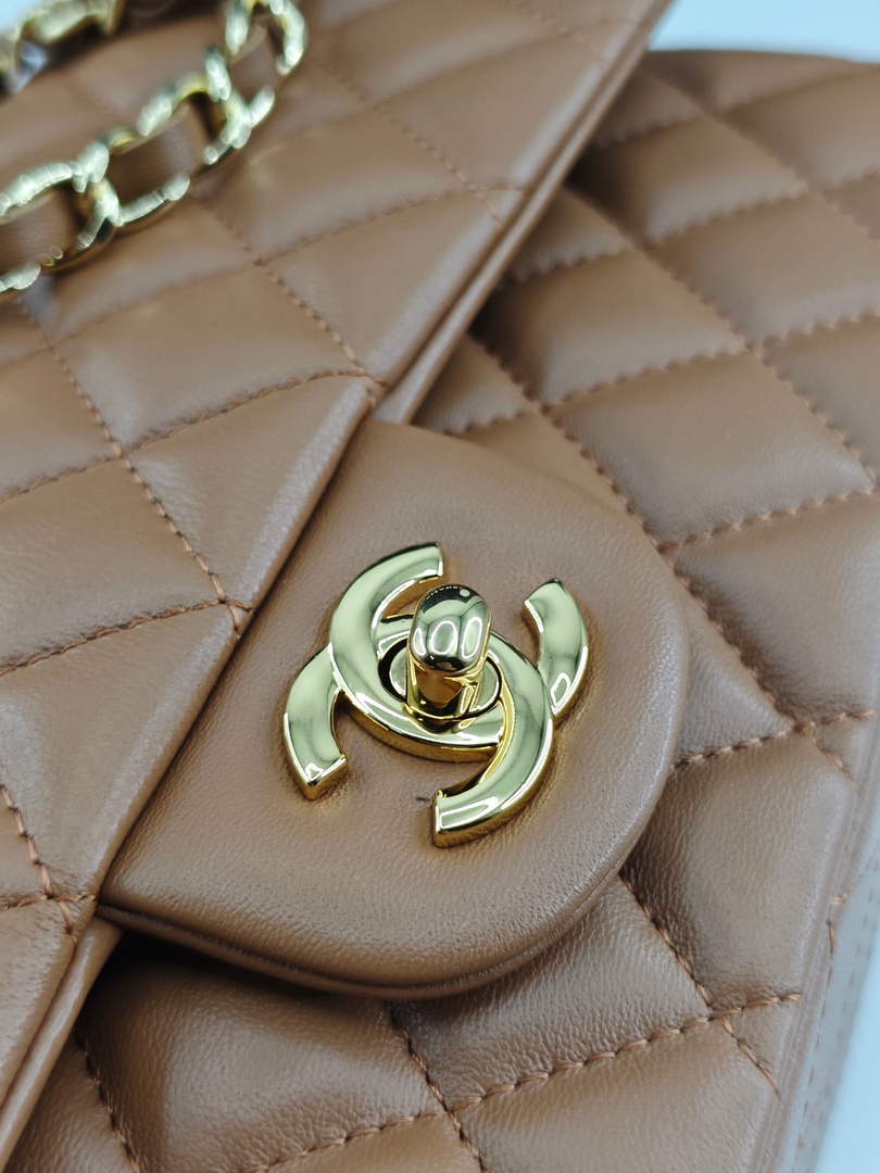 Chanel Classic Handbag, A01112 Brown Lambskin Gold