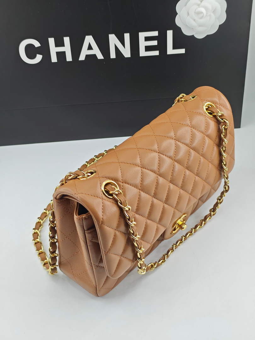 Chanel Classic Handbag, A01112 Brown Lambskin Gold