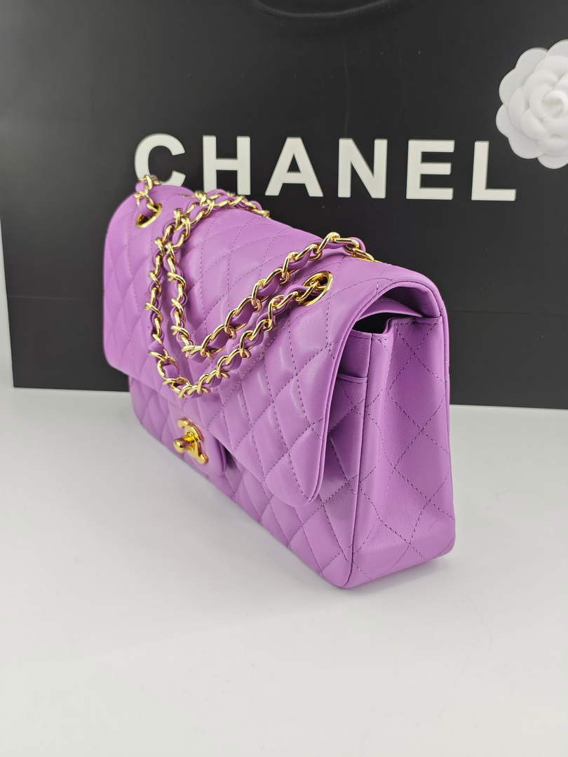 Chanel Classic Handbag, A01112 Purple Lambskin Gold