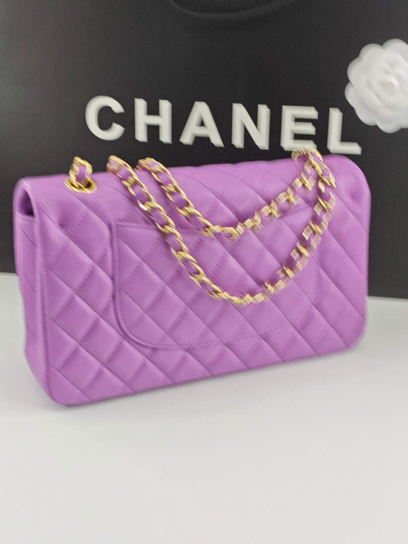 Chanel Classic Handbag, A01112 Purple Lambskin Gold