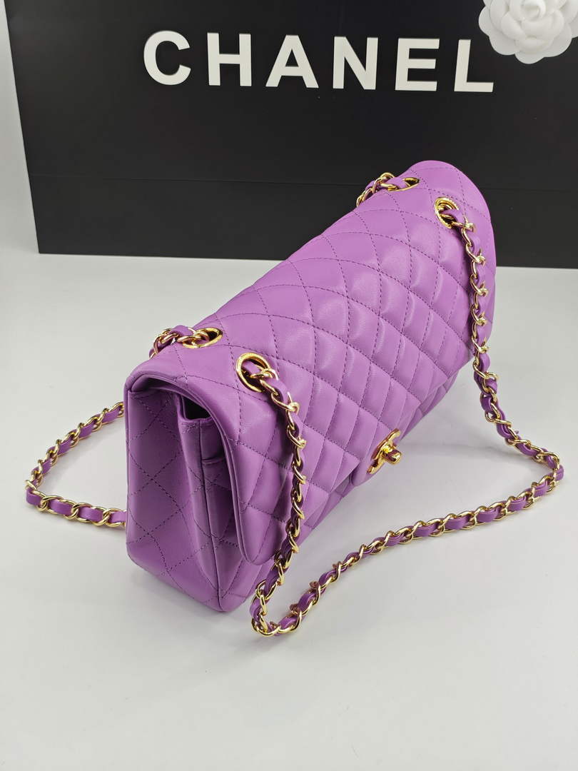 Chanel Classic Handbag, A01112 Purple Lambskin Gold