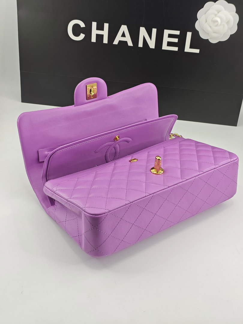 Chanel Classic Handbag, A01112 Purple Lambskin Gold
