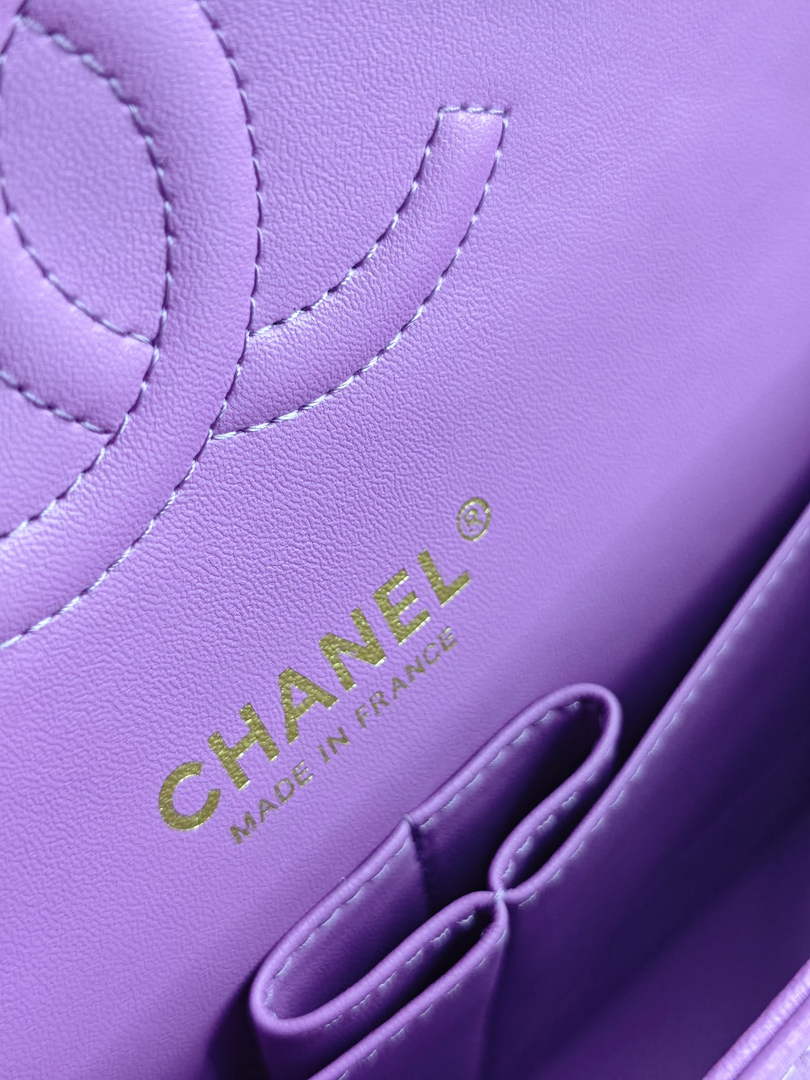 Chanel Classic Handbag, A01112 Purple Lambskin Gold