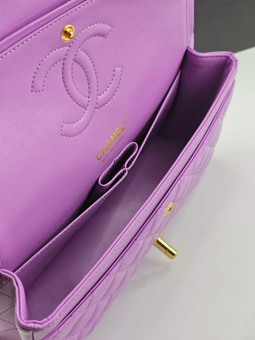 Chanel Classic Handbag, A01112 Purple Lambskin Gold