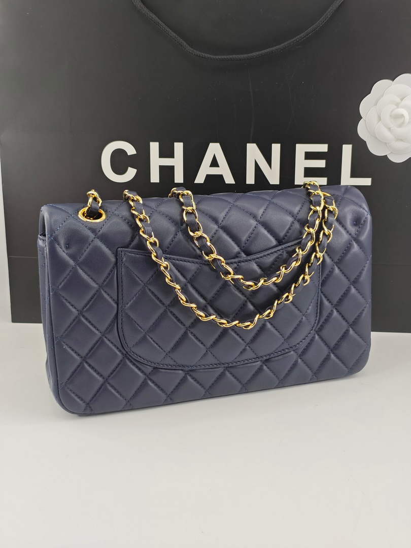 Chanel Classic Handbag, A01112 Navy Blue Lambskin Gold