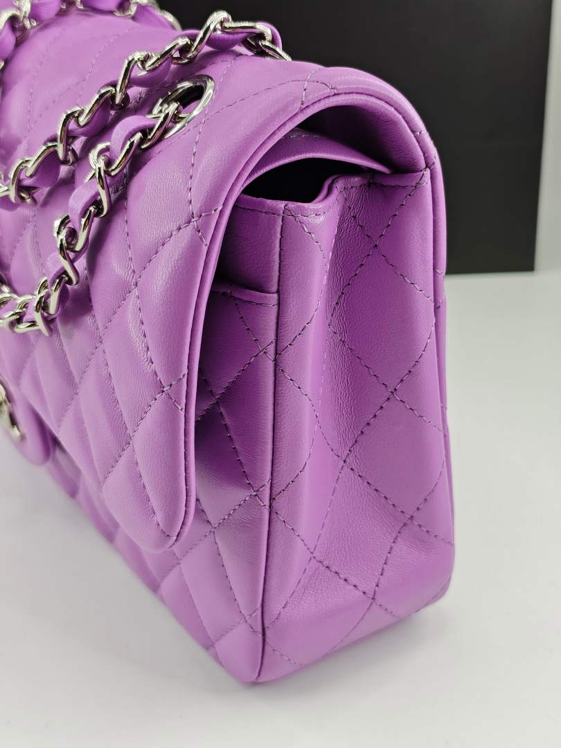 Chanel Classic Handbag, A01112 Purple Lambskin Silver
