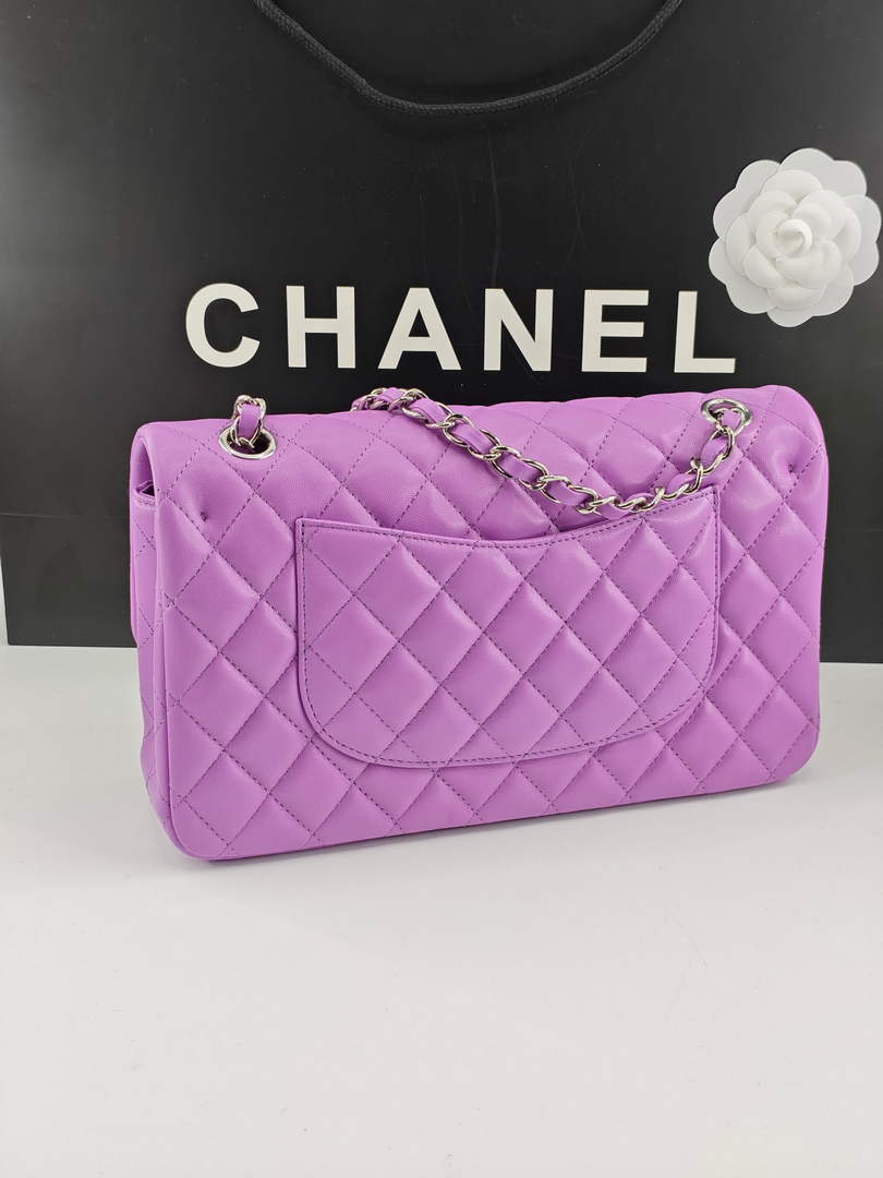Chanel Classic Handbag, A01112 Purple Lambskin Silver