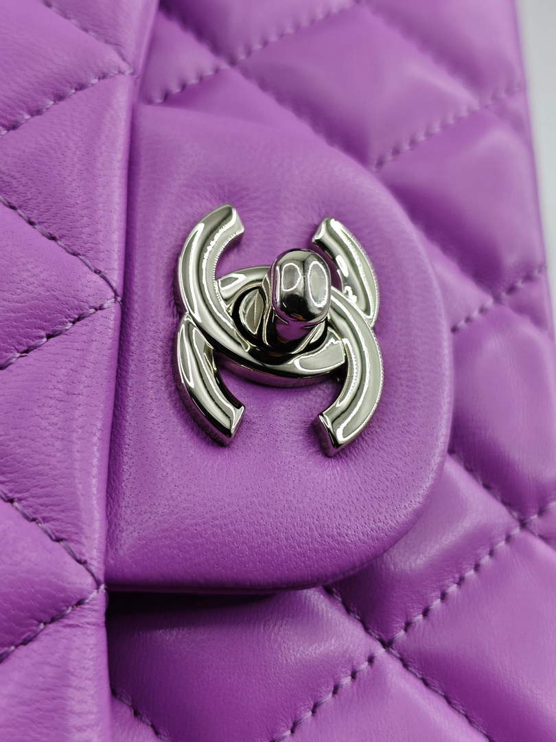 Chanel Classic Handbag, A01112 Purple Lambskin Silver