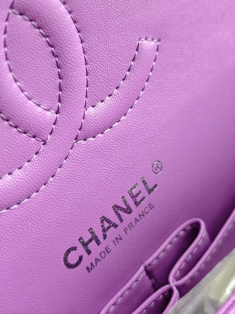 Chanel Classic Handbag, A01112 Purple Lambskin Silver