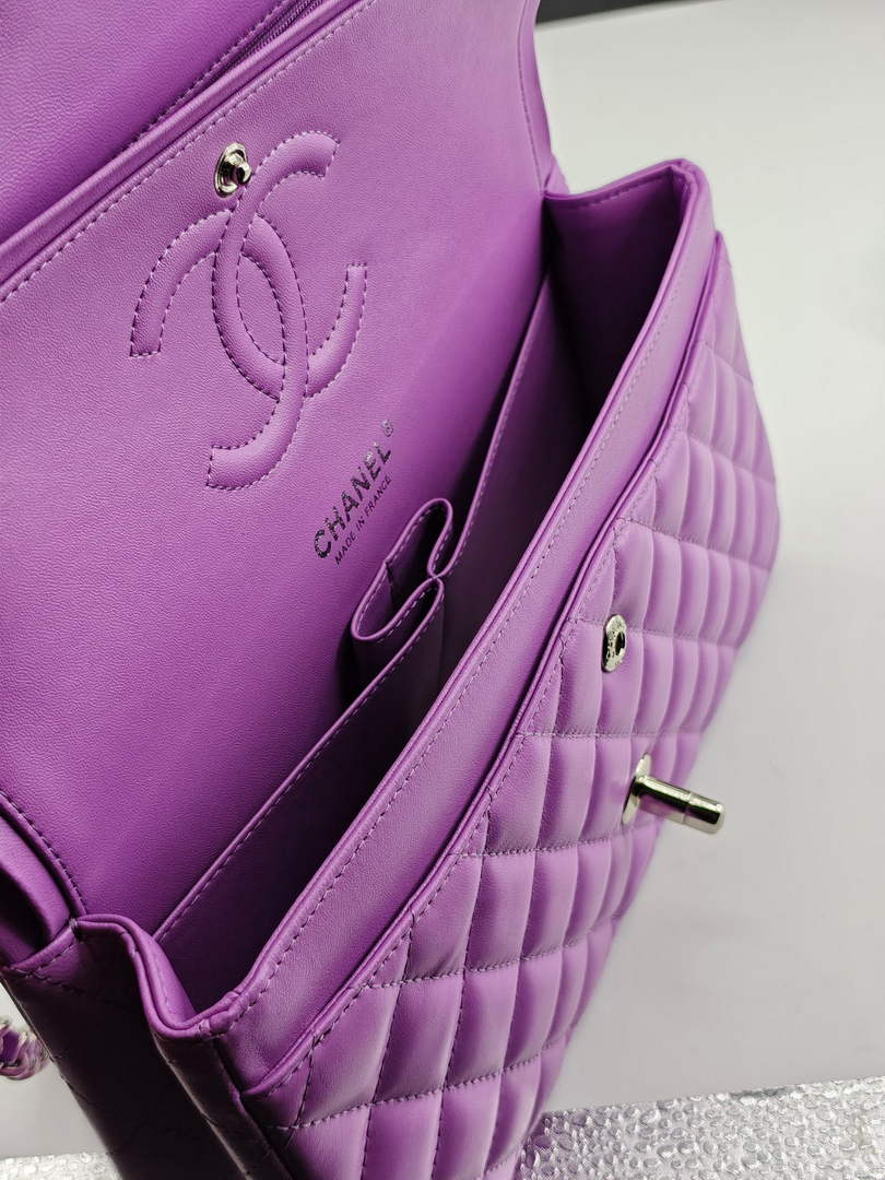 Chanel Classic Handbag, A01112 Purple Lambskin Silver