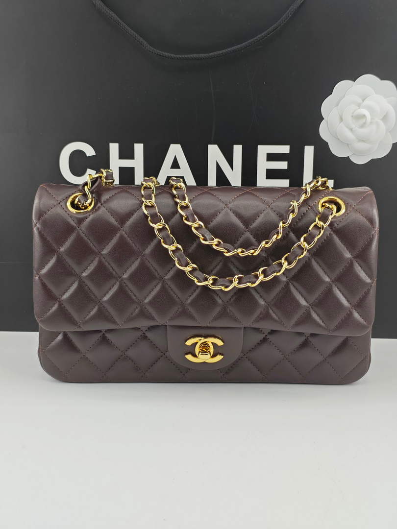 Chanel Classic Handbag, A01112 Coffee Lambskin Gold