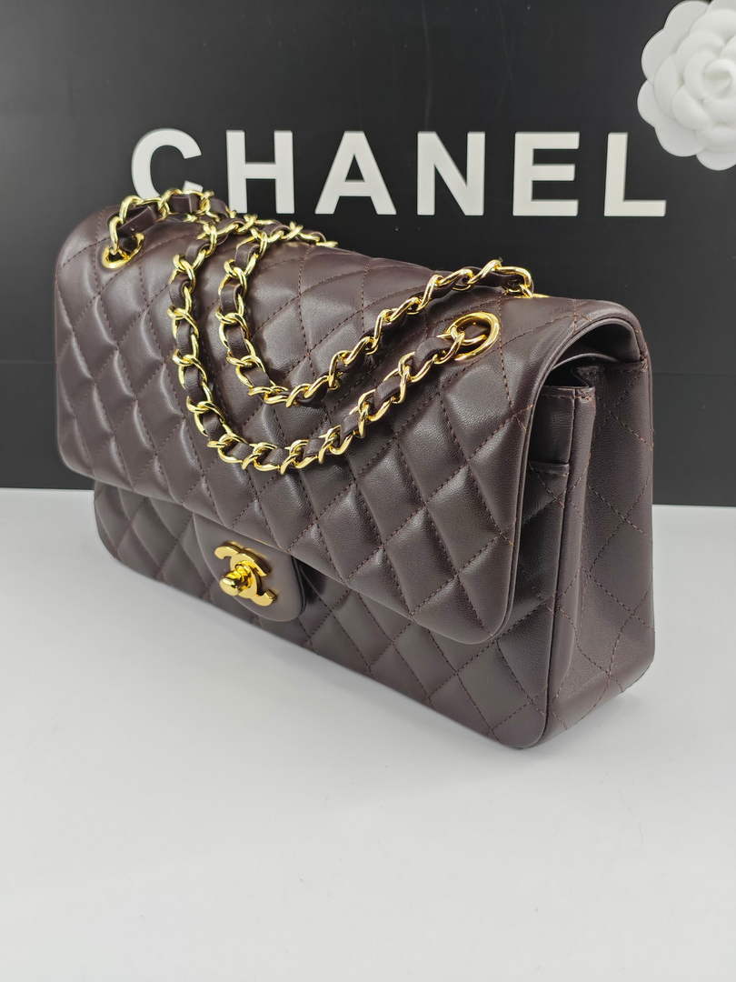 Chanel Classic Handbag, A01112 Coffee Lambskin Gold