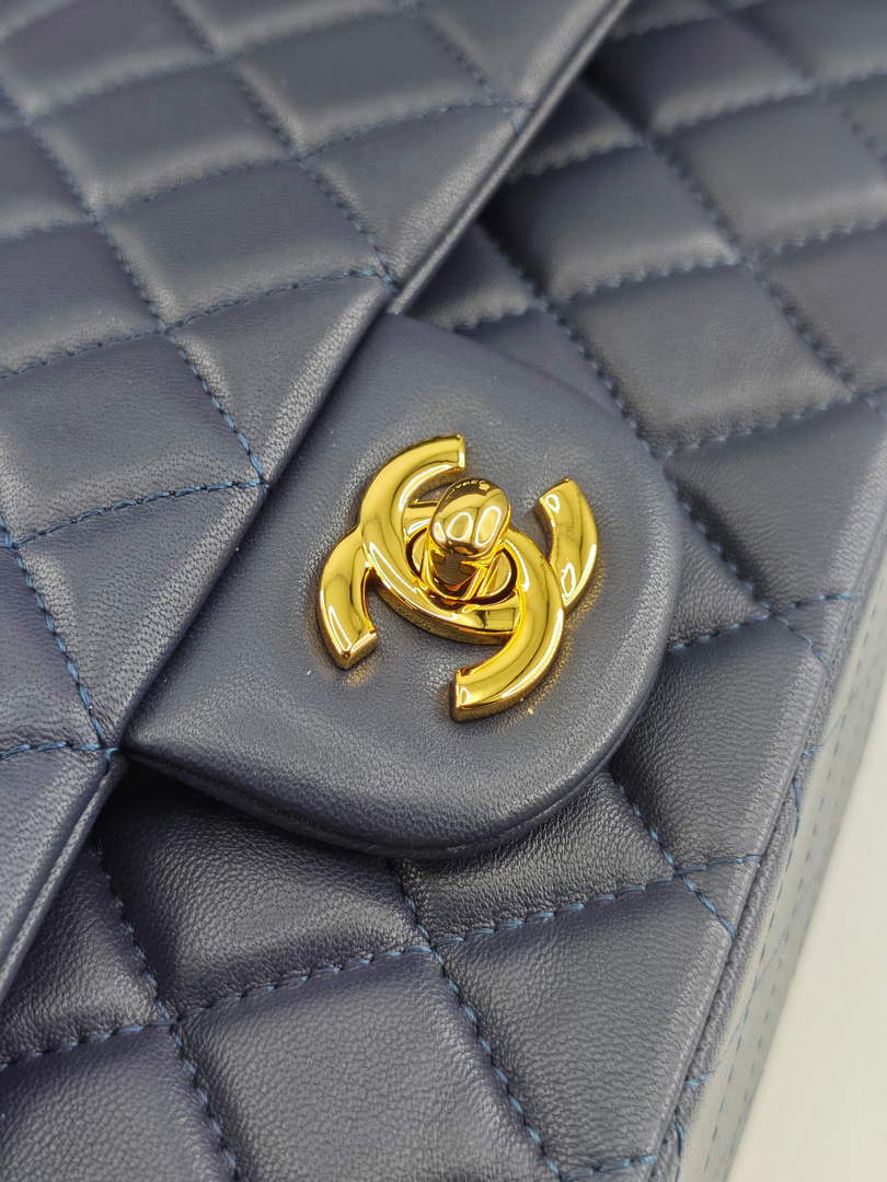 Chanel Classic Handbag, A01112 Navy Blue Lambskin Gold