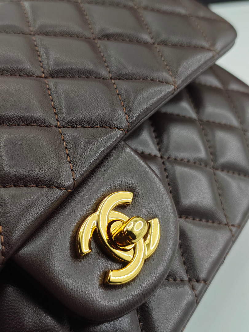 Chanel Classic Handbag, A01112 Coffee Lambskin Gold