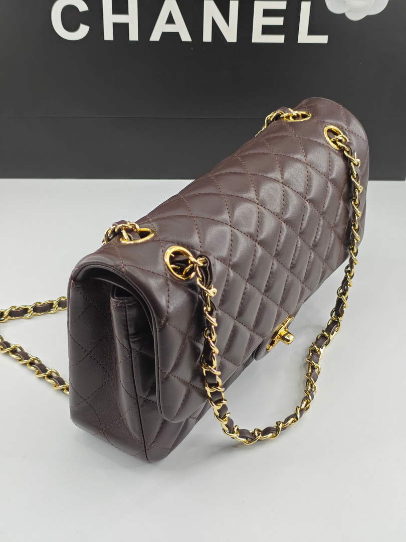 Chanel Classic Handbag, A01112 Coffee Lambskin Gold