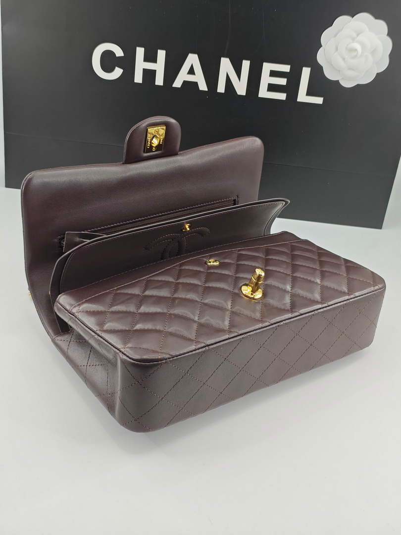 Chanel Classic Handbag, A01112 Coffee Lambskin Gold