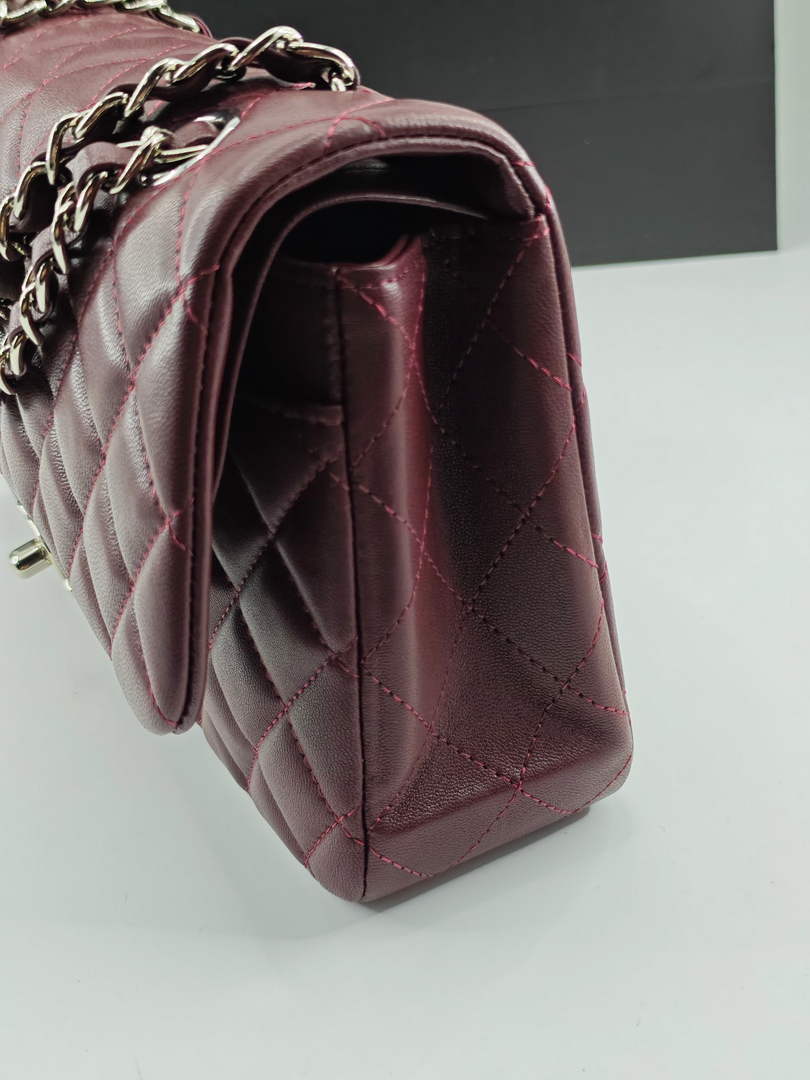 Chanel Classic Handbag, A01112 Wine Red Lambskin Silver