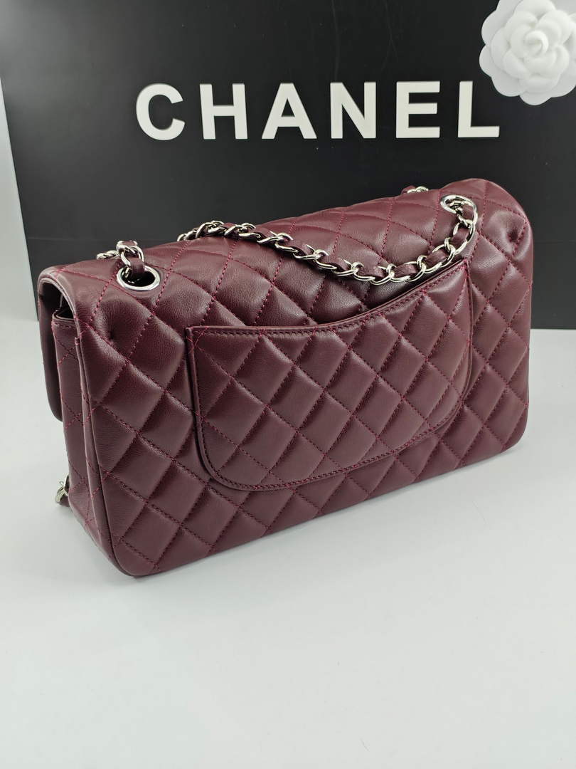 Chanel Classic Handbag, A01112 Wine Red Lambskin Silver