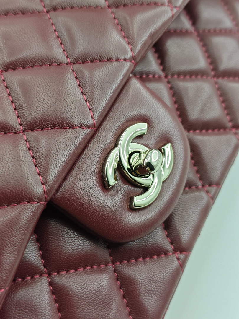 Chanel Classic Handbag, A01112 Wine Red Lambskin Silver