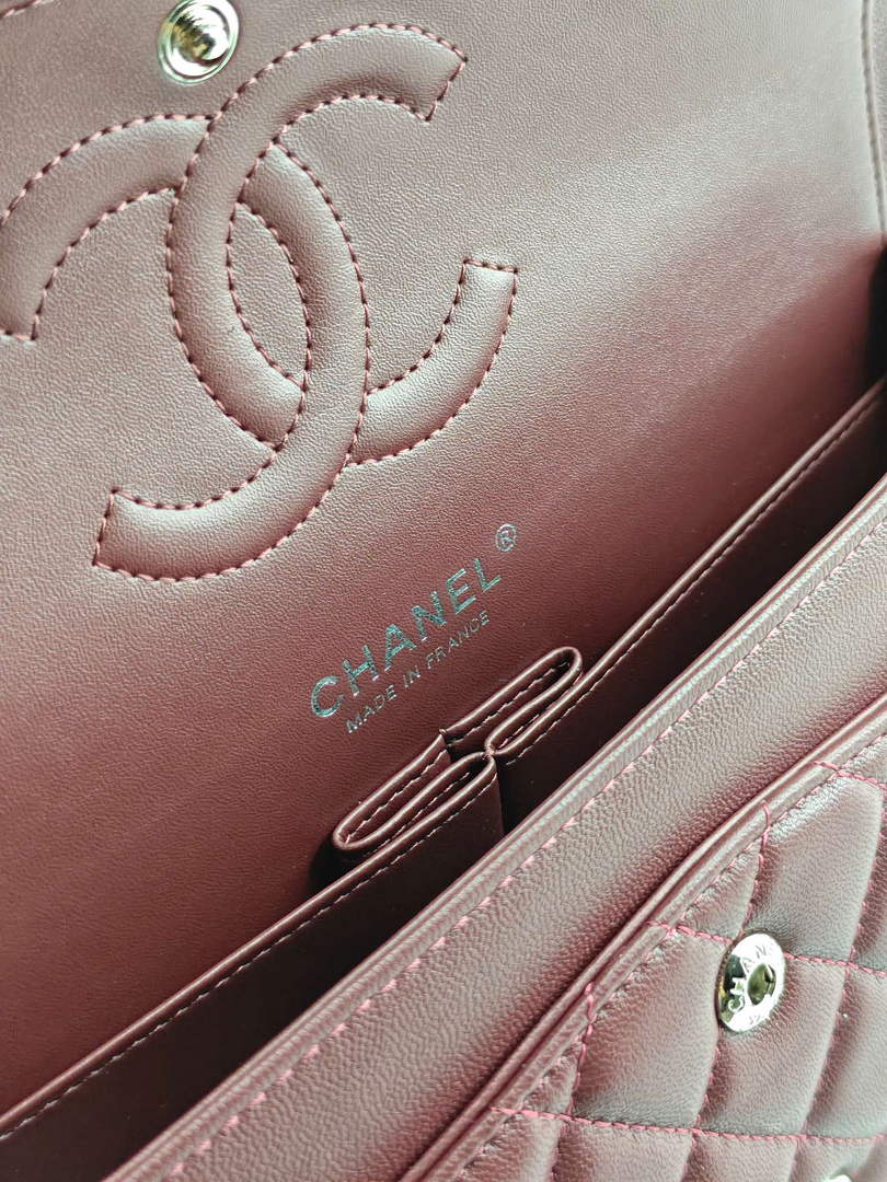 Chanel Classic Handbag, A01112 Wine Red Lambskin Silver