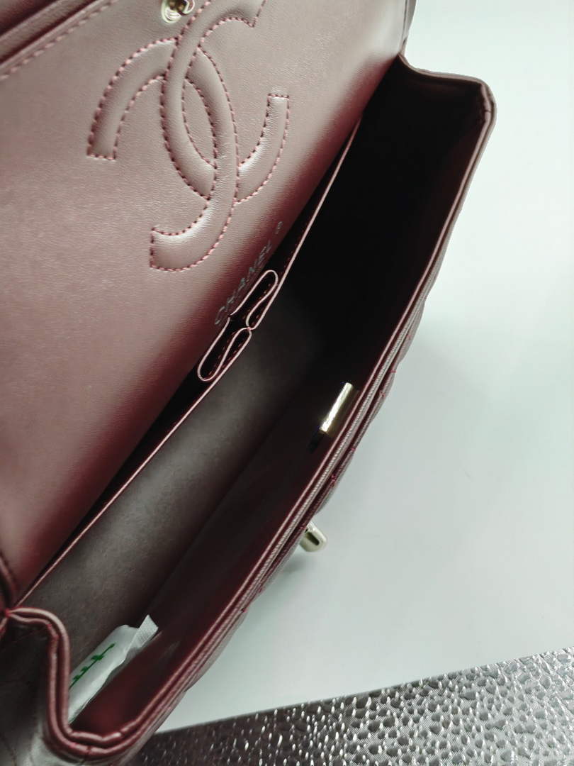 Chanel Classic Handbag, A01112 Wine Red Lambskin Silver