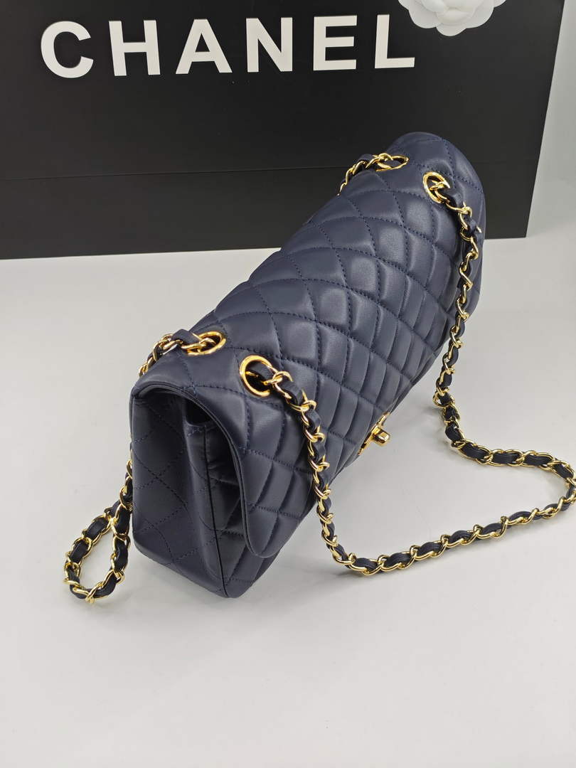 Chanel Classic Handbag, A01112 Navy Blue Lambskin Gold