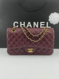 Chanel Classic Handbag, A01112 Wine Red Lambskin Gold