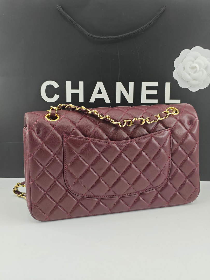 Chanel Classic Handbag, A01112 Wine Red Lambskin Gold