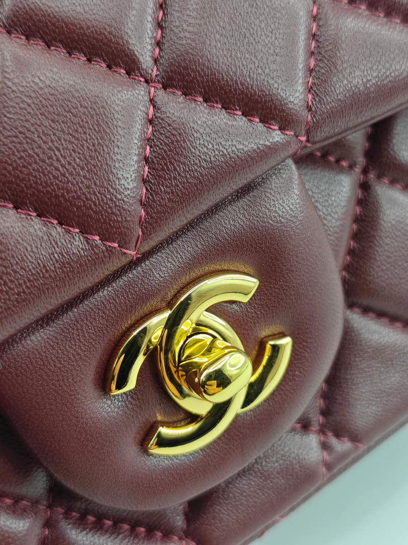 Chanel Classic Handbag, A01112 Wine Red Lambskin Gold