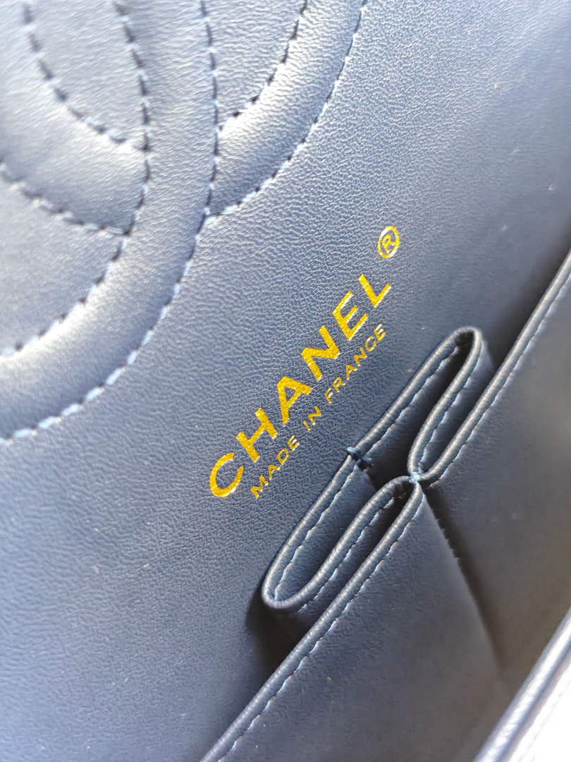 Chanel Classic Handbag, A01112 Navy Blue Lambskin Gold