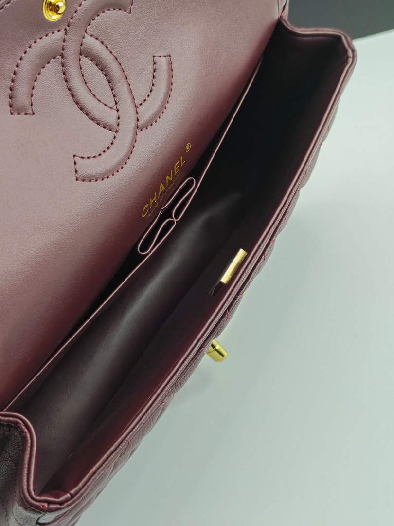 Chanel Classic Handbag, A01112 Wine Red Lambskin Gold