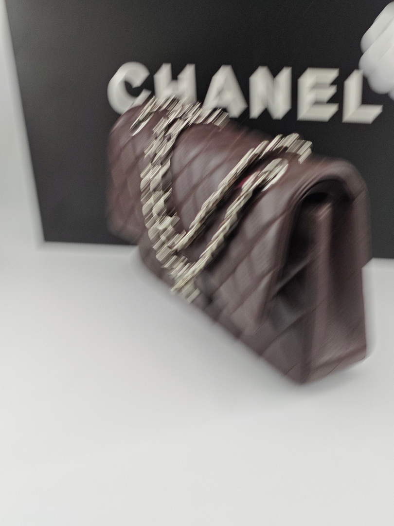 Chanel Classic Handbag, A01112 Coffee Lambskin Silver