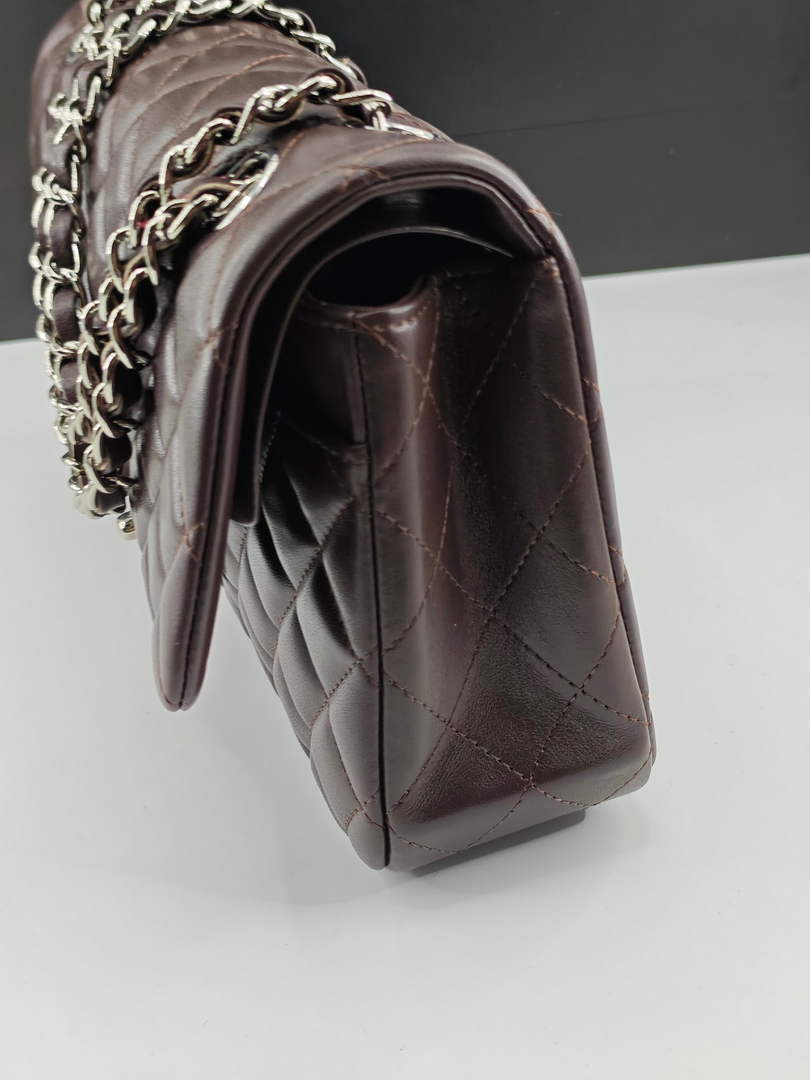 Chanel Classic Handbag, A01112 Coffee Lambskin Silver