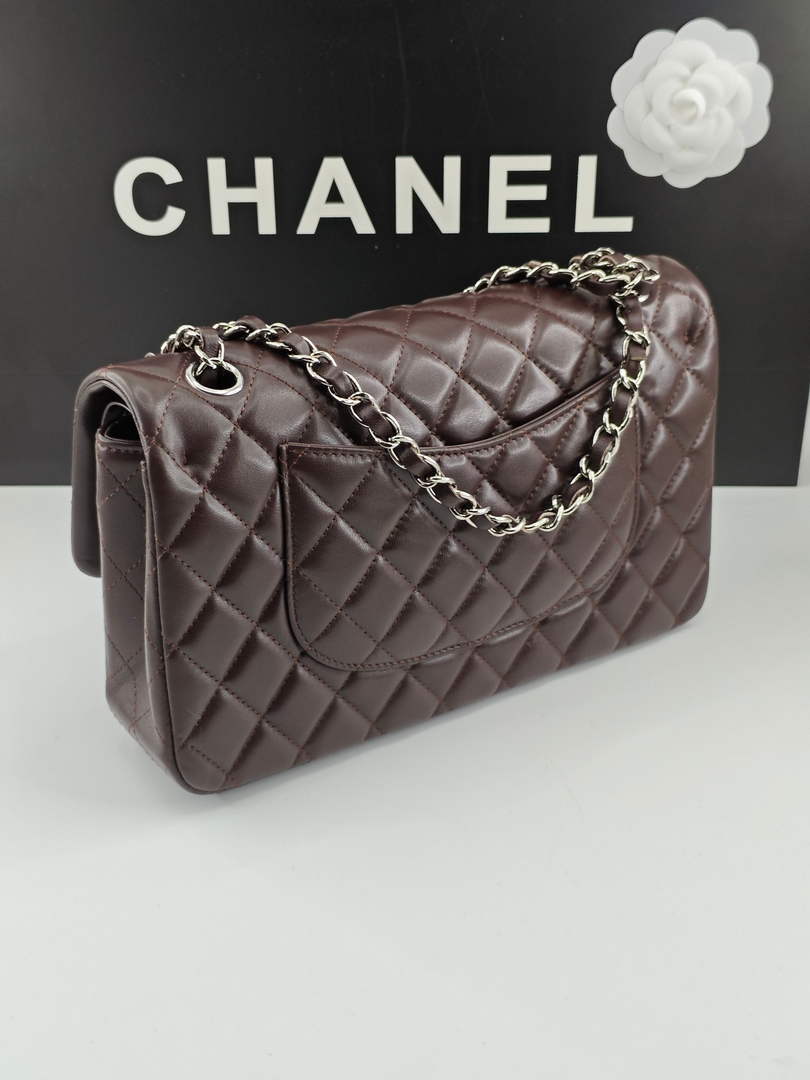 Chanel Classic Handbag, A01112 Coffee Lambskin Silver