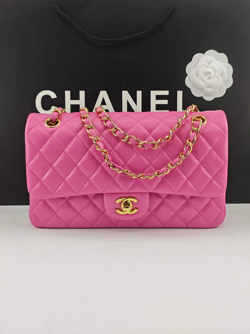 Chanel Classic Handbag, A01112 Pink Lambskin Gold