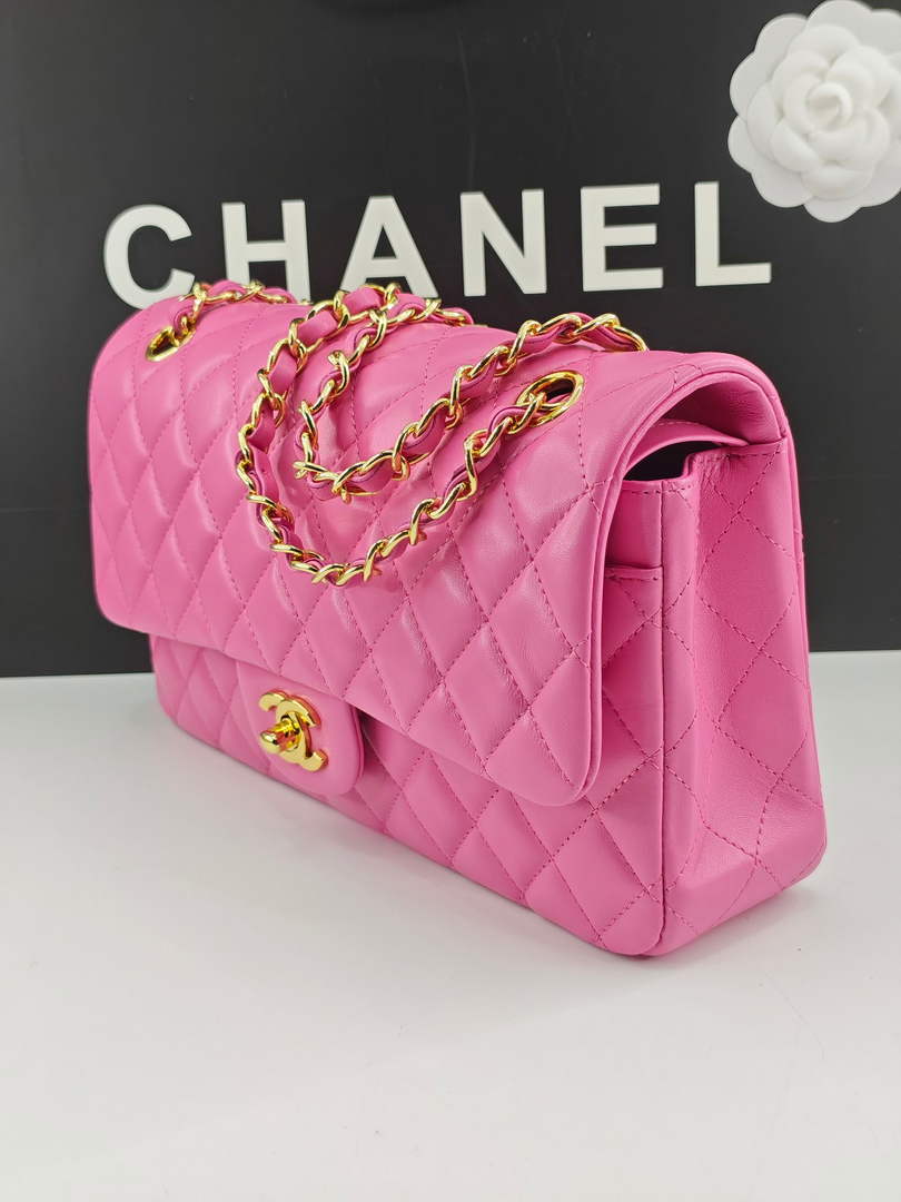 Chanel Classic Handbag, A01112 Pink Lambskin Gold